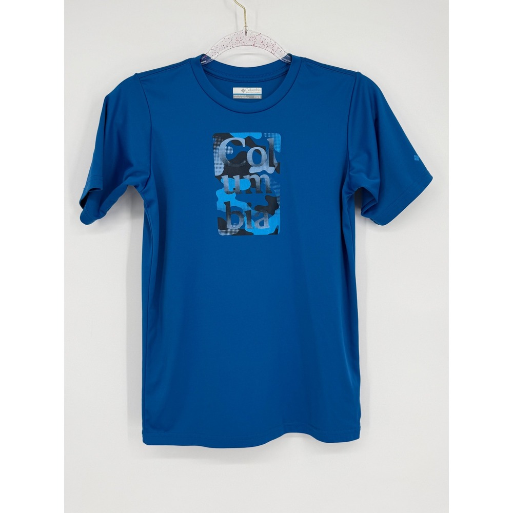 Columbia Sportswear Boys T Shirt Blue Camo Logo Graphic Size L 14 16 Polyester